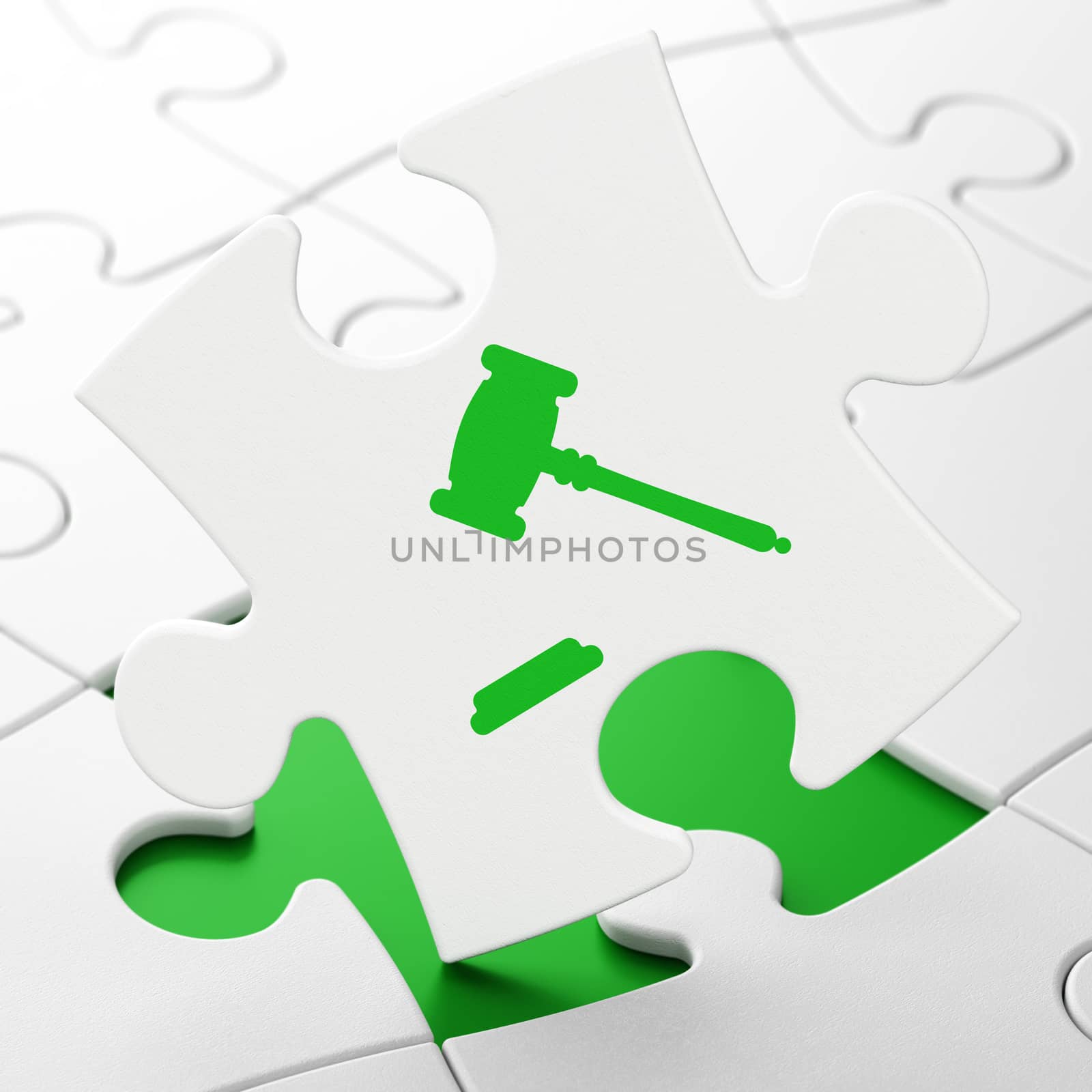 Law concept: Gavel on White puzzle pieces background, 3d render