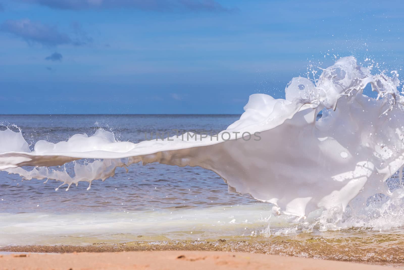 White water splash on sea background