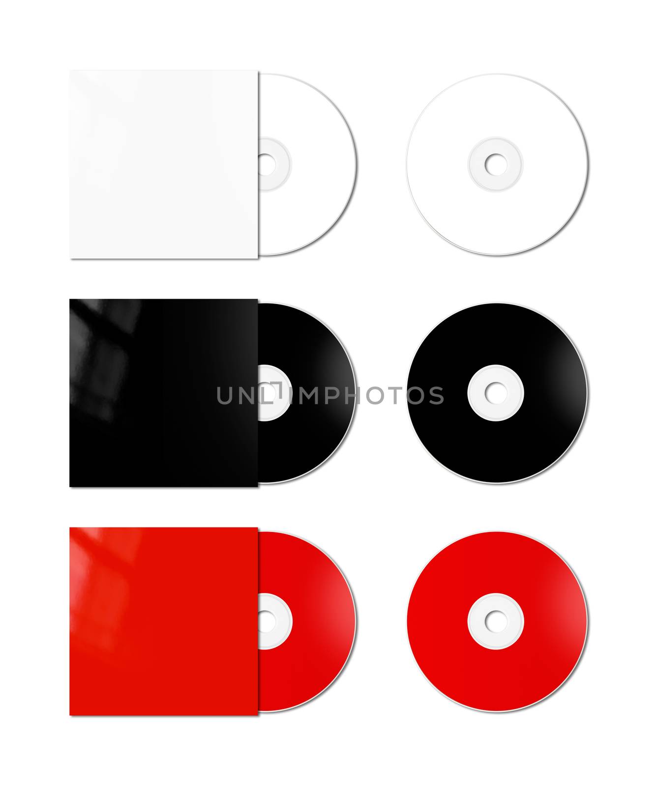 white, black and red CD - DVD and covers isolated on white background - mockup template