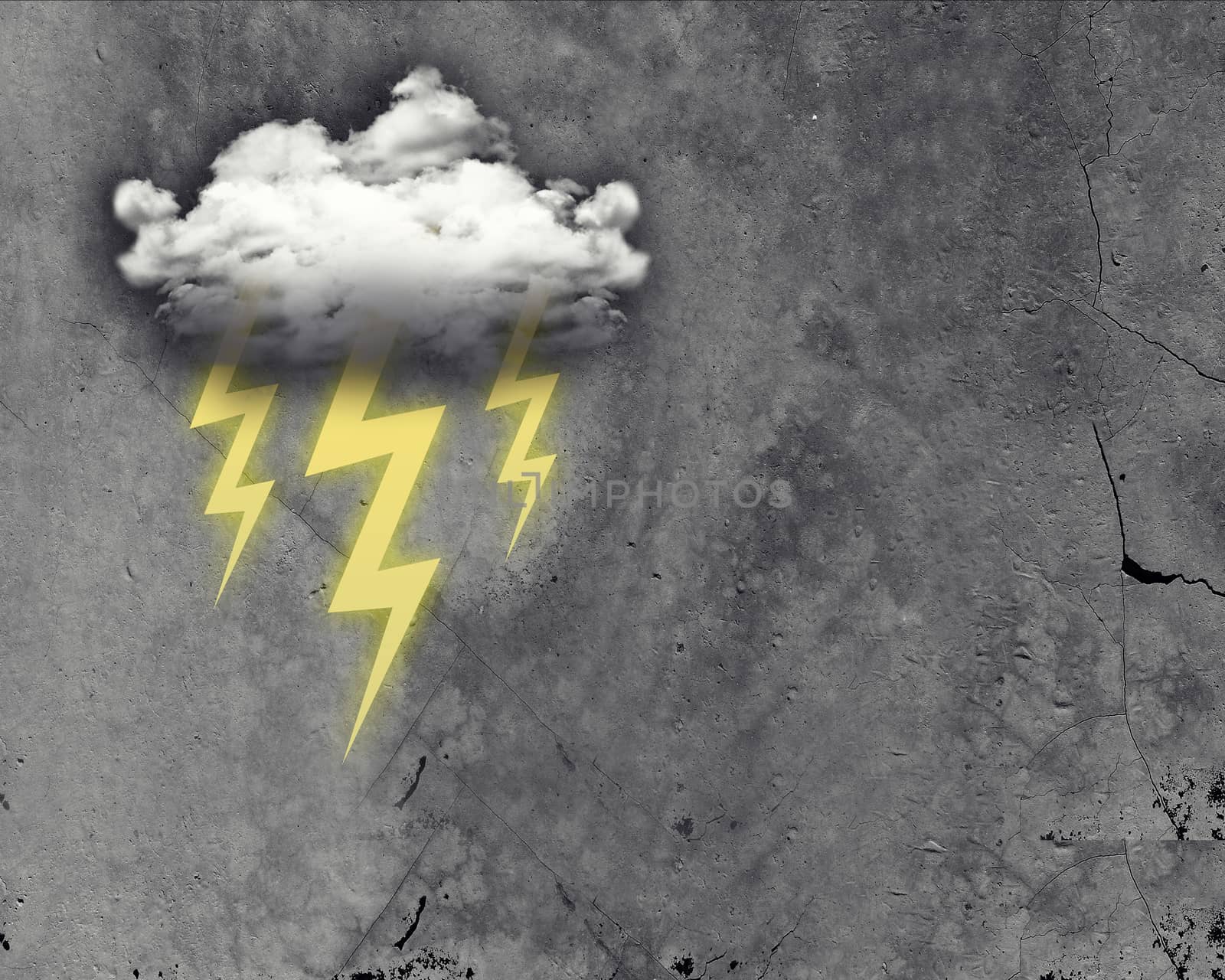 Cloud with three lightning on abstract grey background