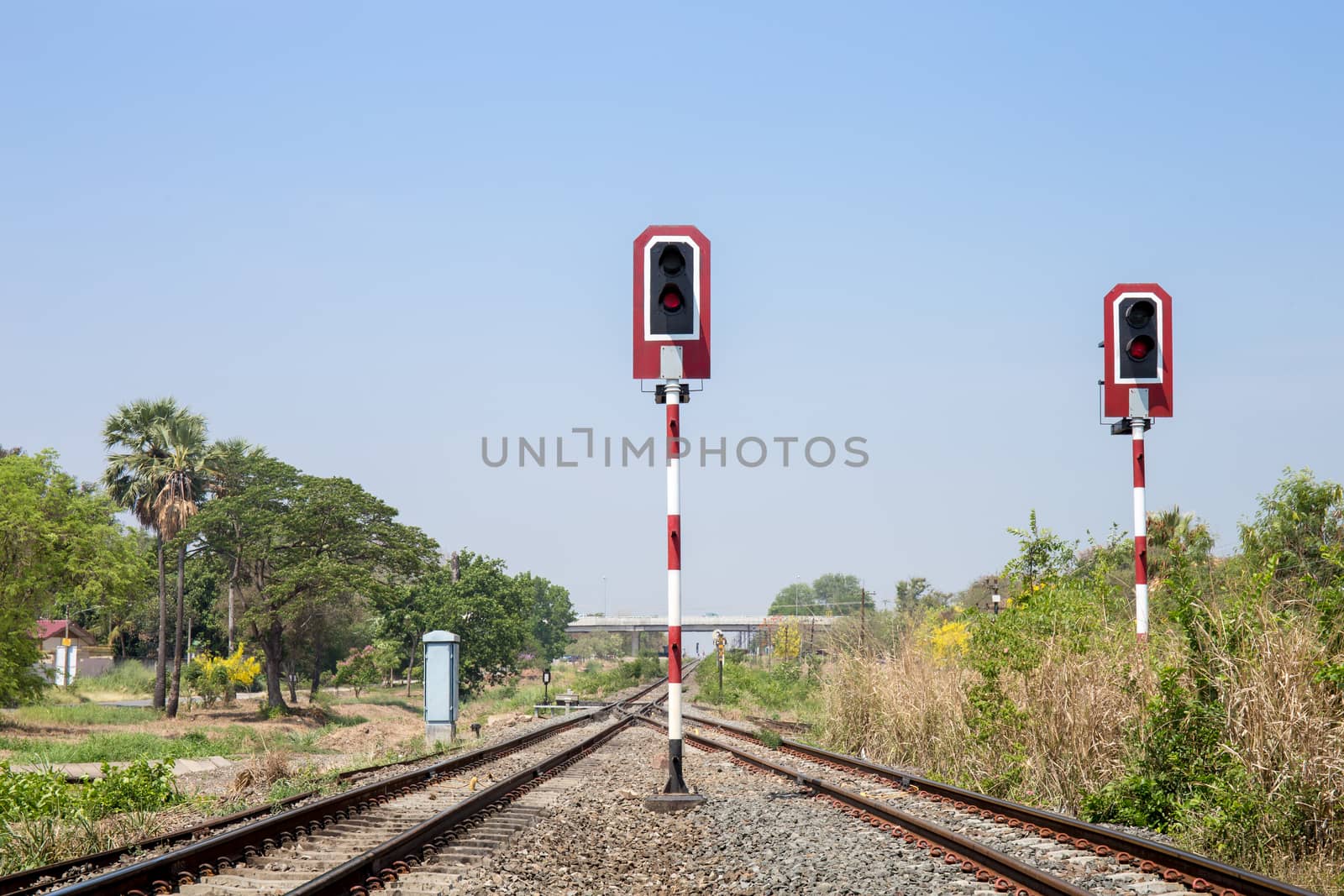 Train signals for railway and and traffic light for locomotive by powerbeephoto