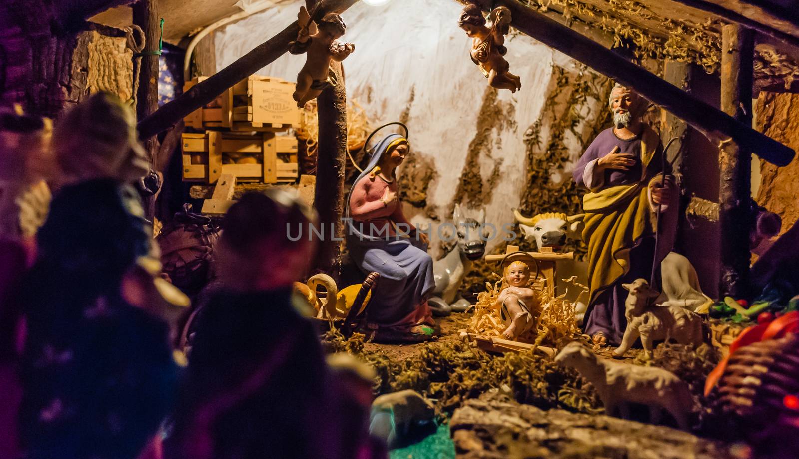Birth of Jesus in the manger in a typical italian "Presepe"