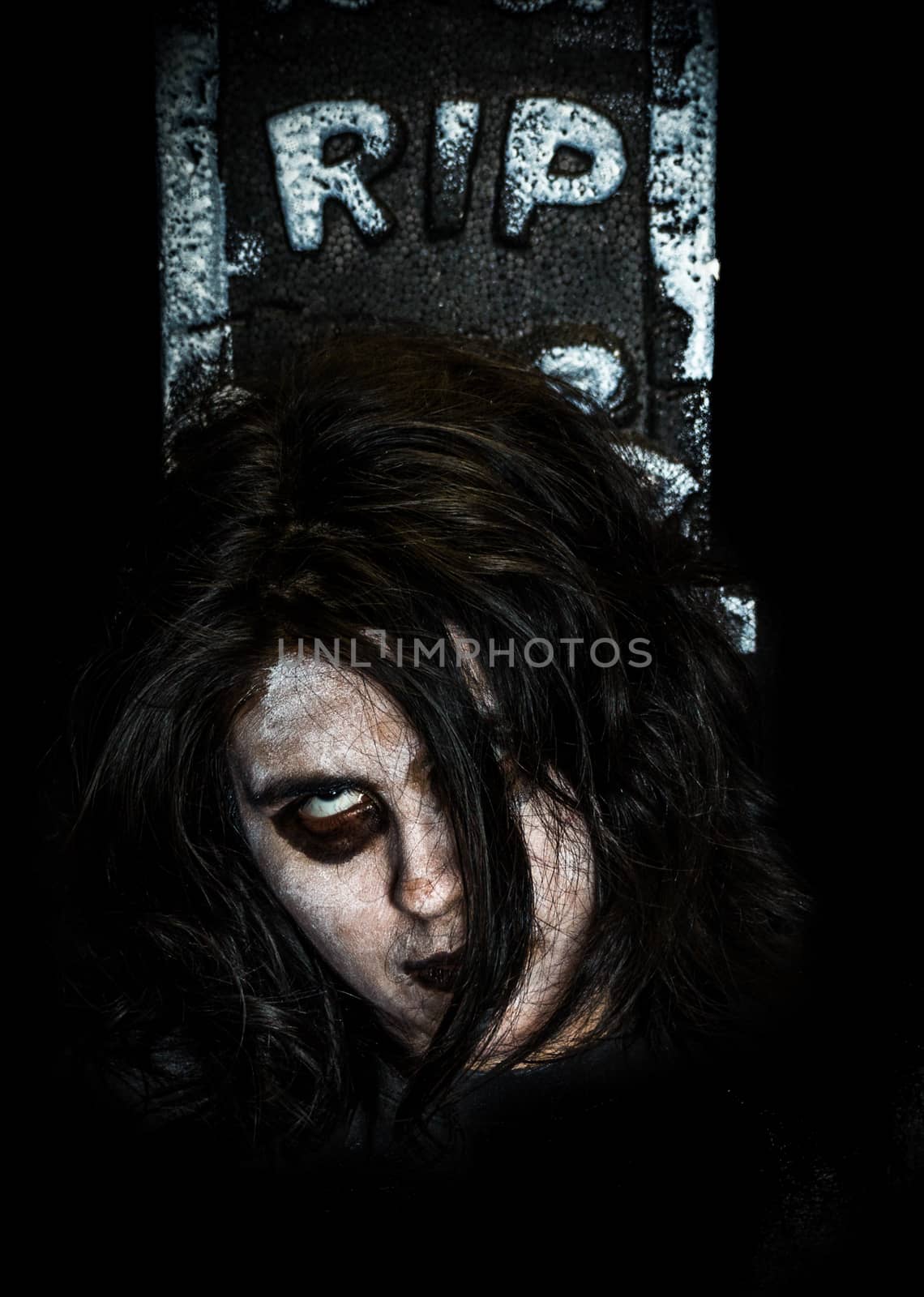 Creepy latina teen girl with tombstone by Toro_the_Bull
