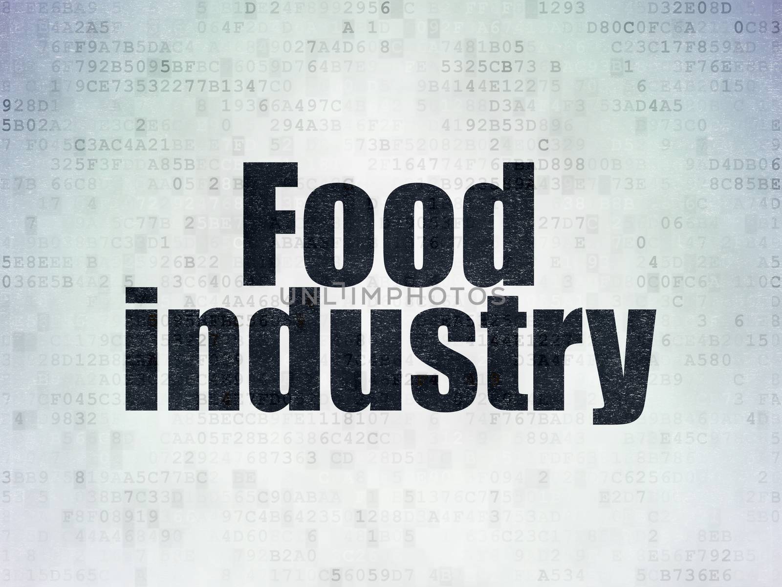 Manufacuring concept: Painted black word Food Industry on Digital Paper background