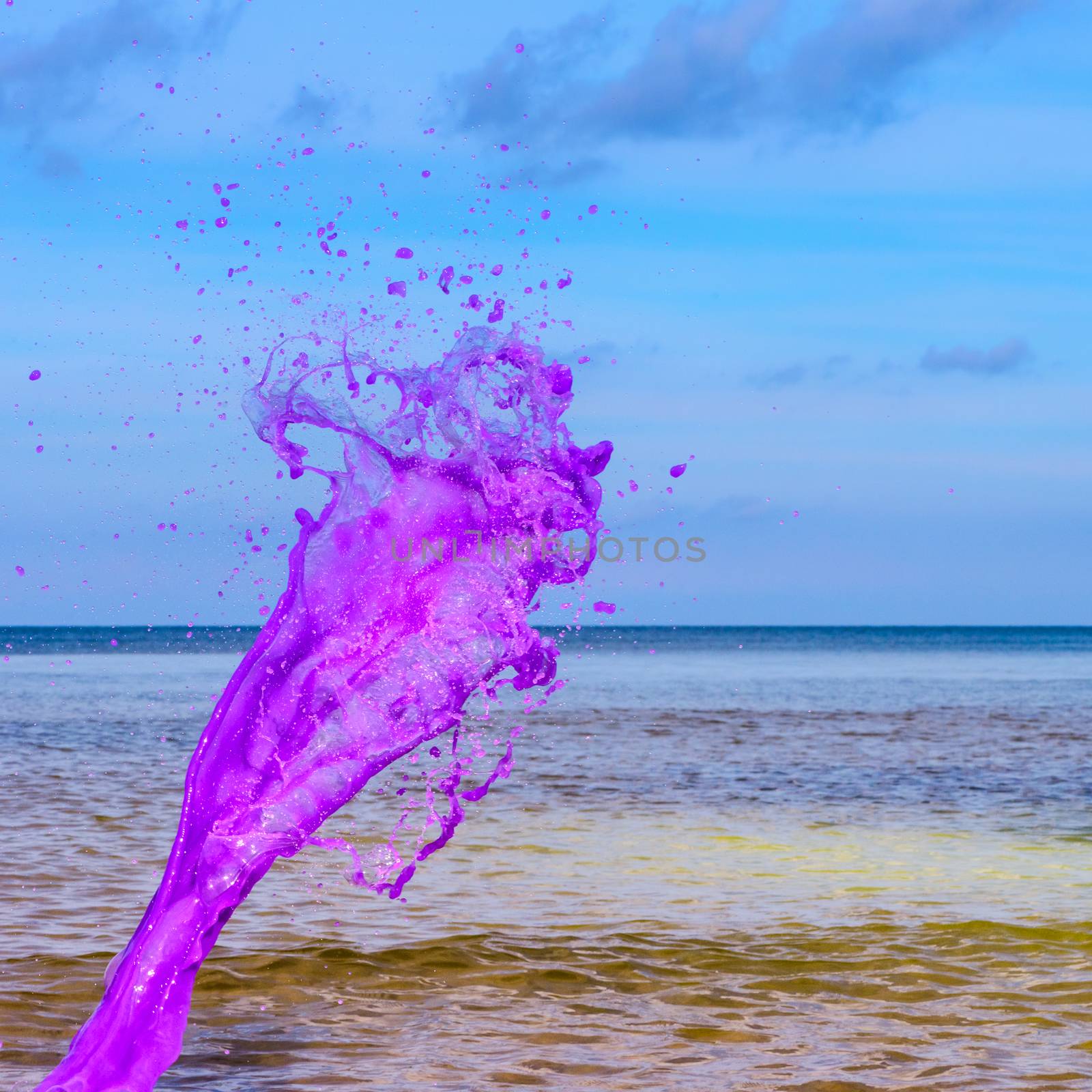 Pink water splash on sea background