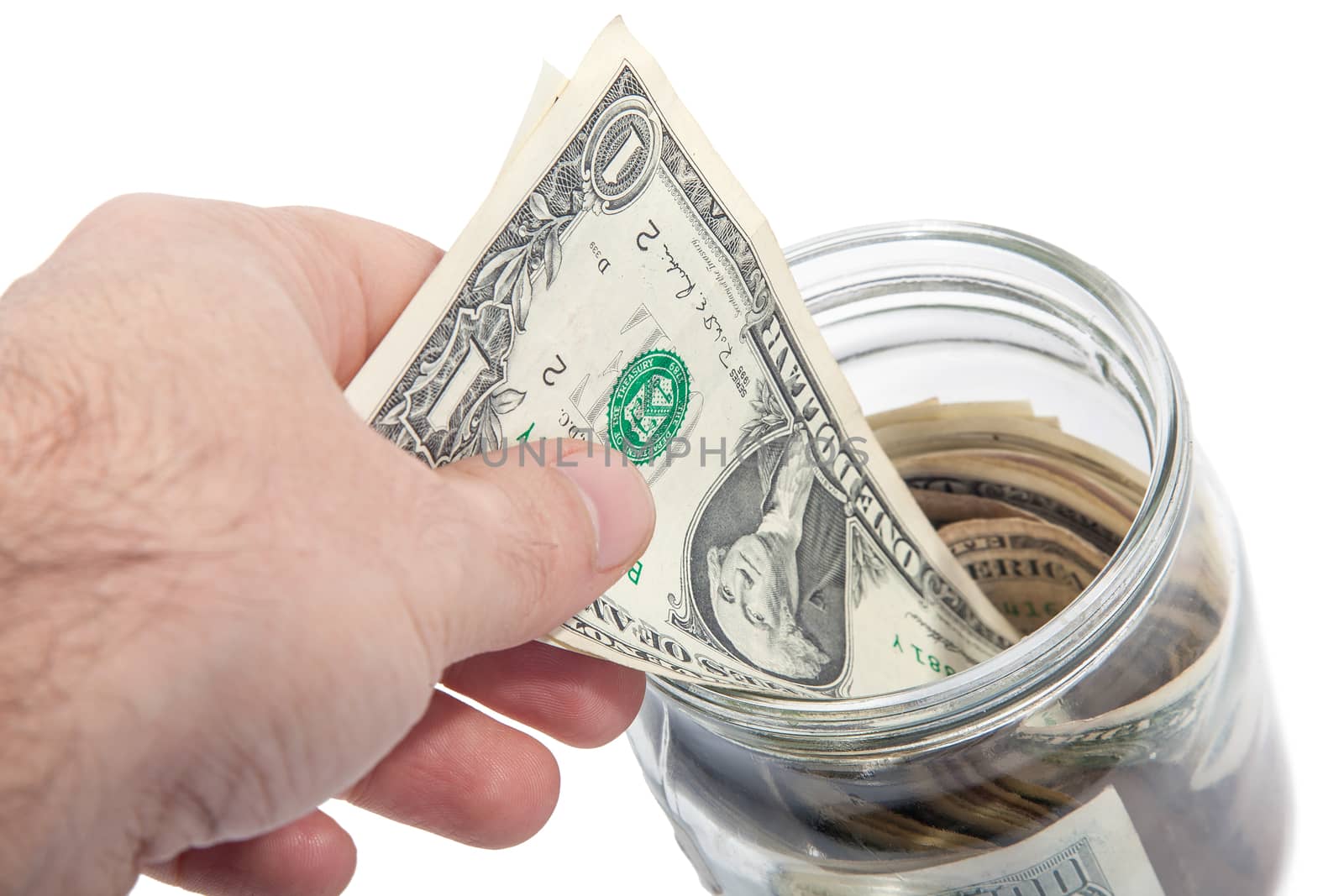 little money in a moneybox on an isolated white background