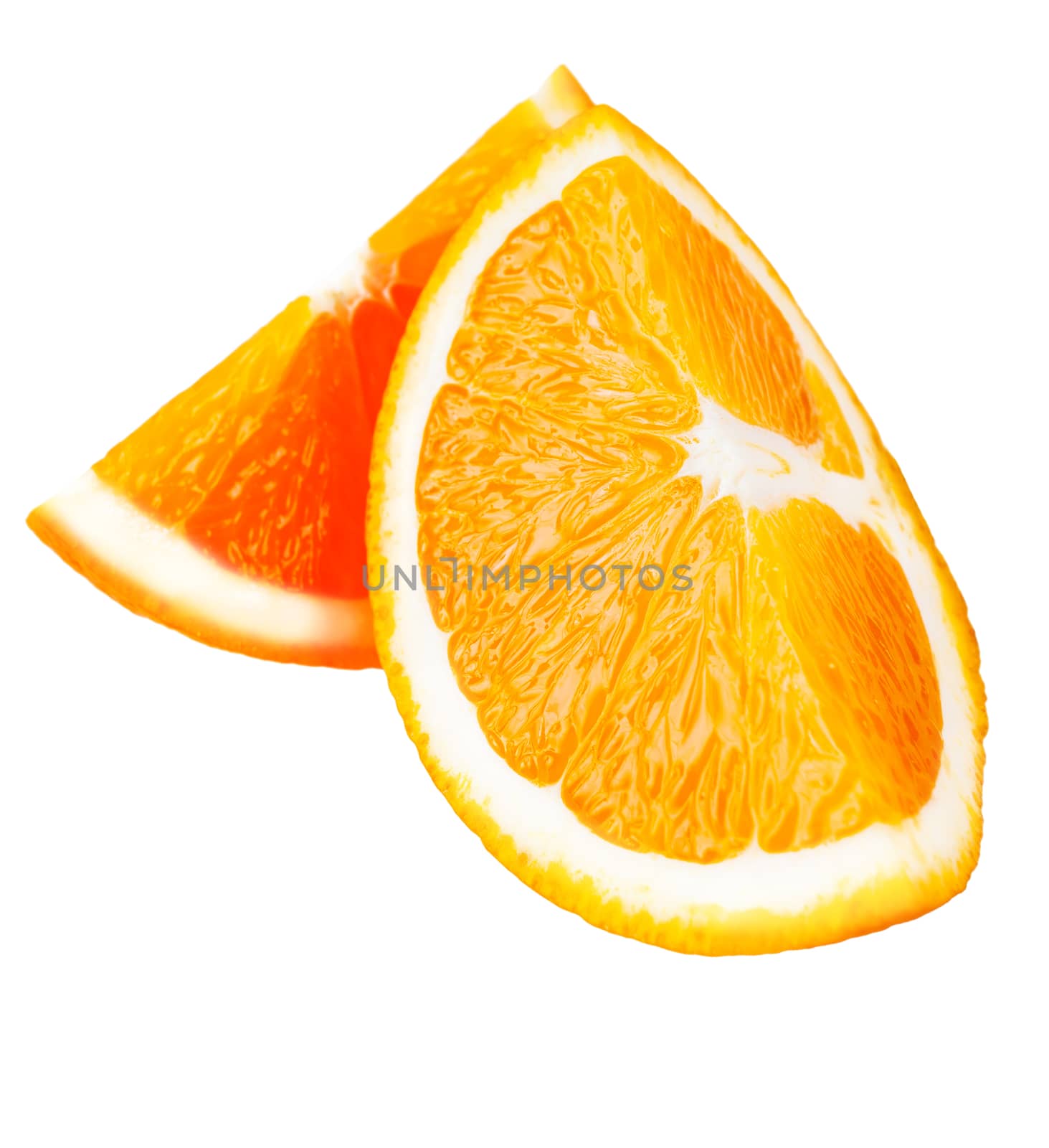 two pieces of orange isolated on white background