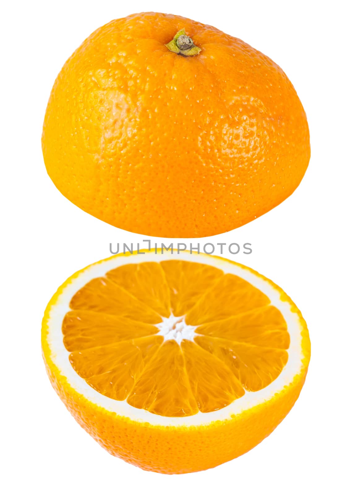 two oranges over each other on a white isolated background