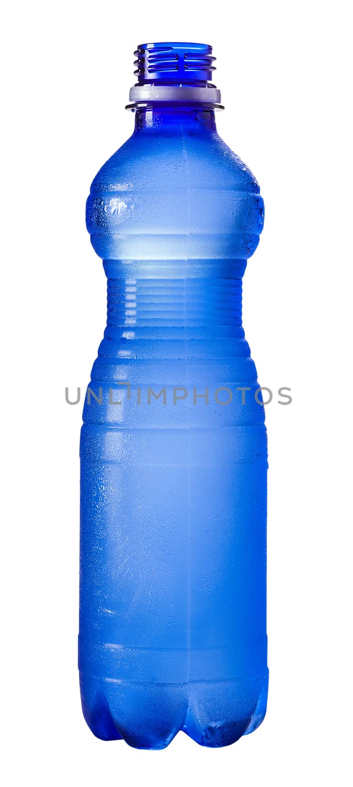 open plastic bottle of water isolated on a white background