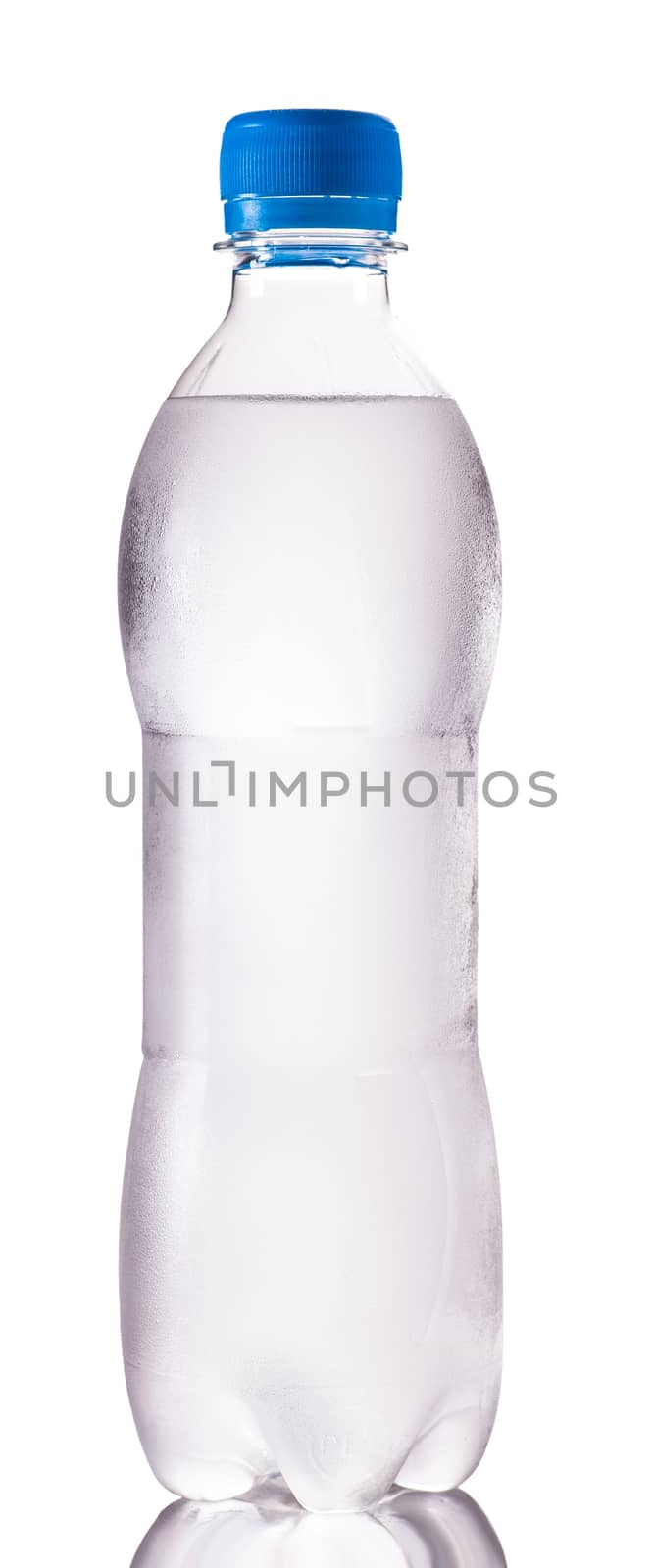 bottle of water in the condensate on a white background isolated