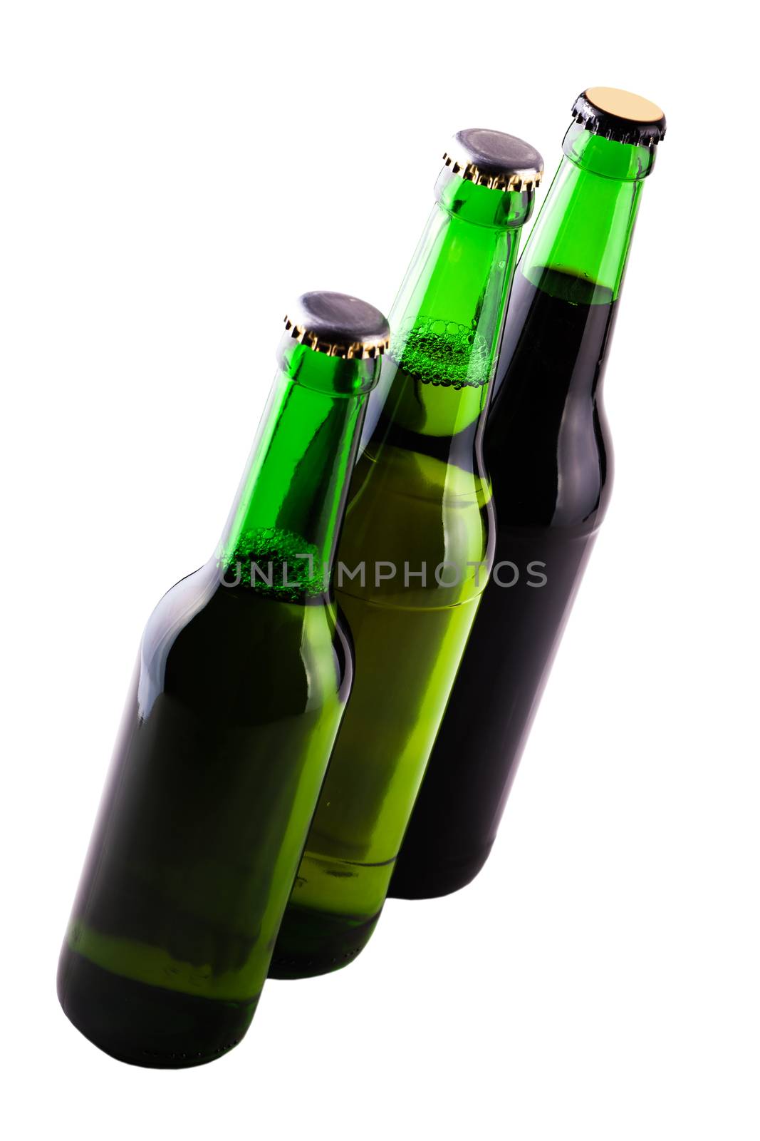 beer in glass bottles isolated on white background