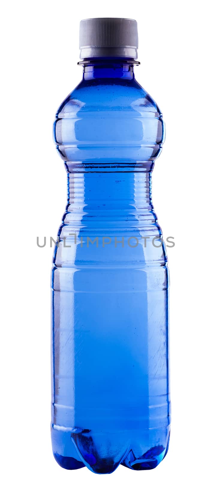 water in blue bottle isolated on a white background