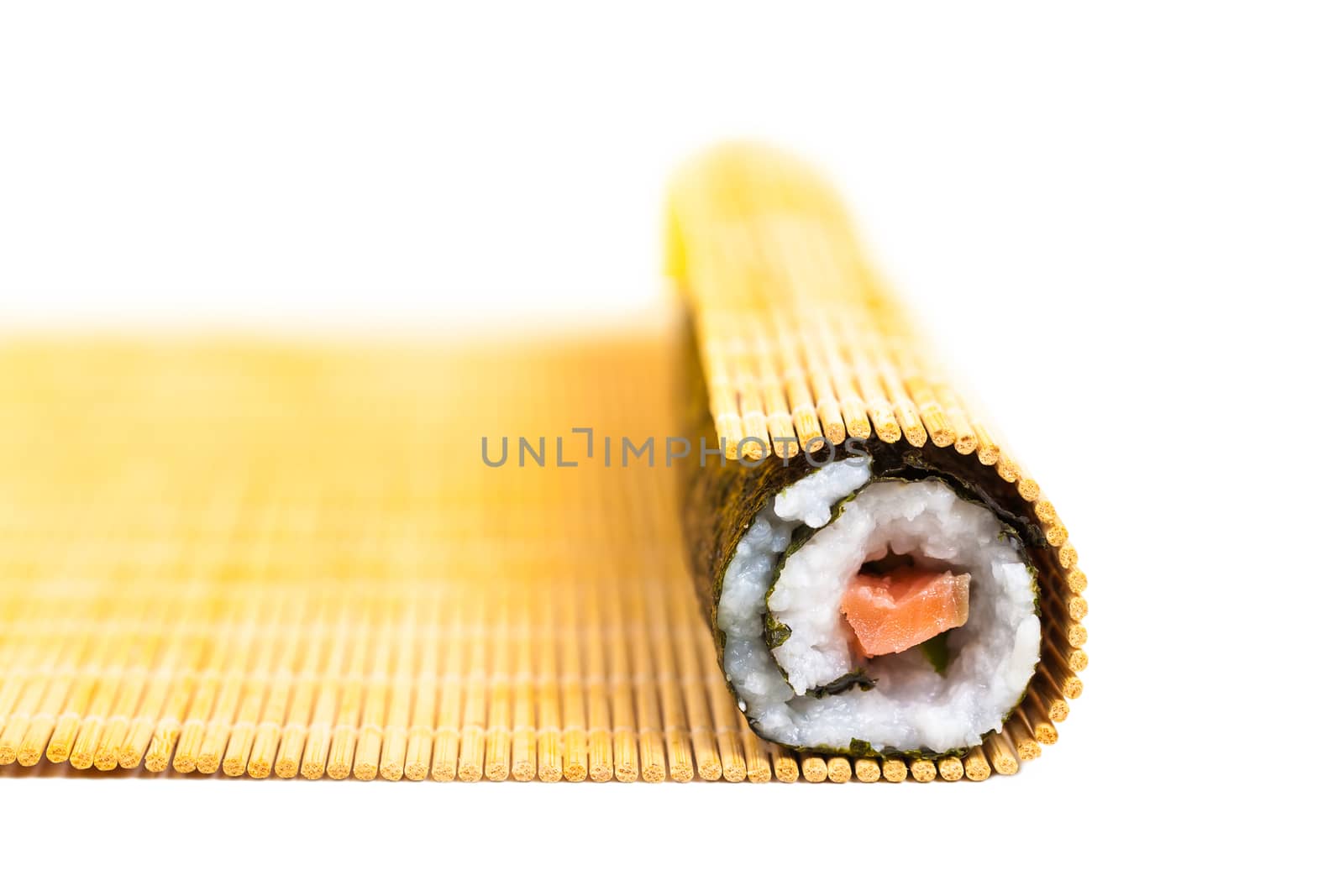 roll with red fish on a white background