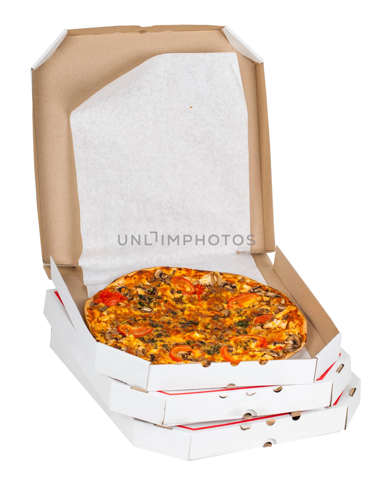 fresh pizza in open box  by MegaArt