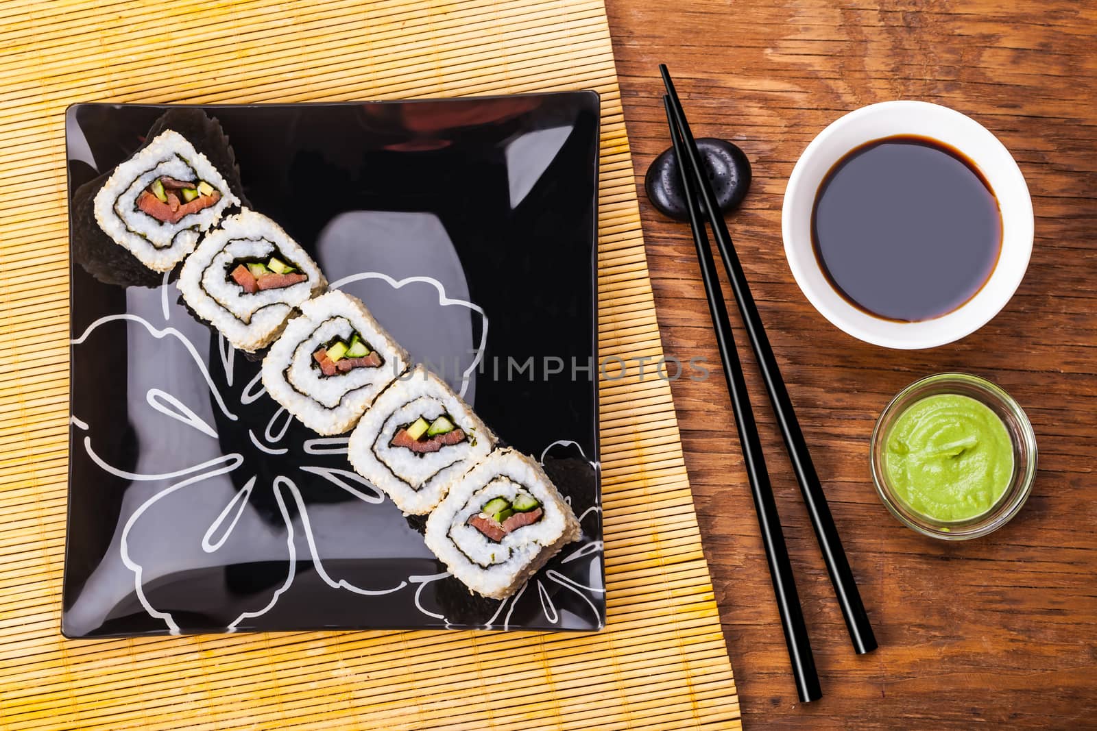 fresh sushi roll closeup by MegaArt