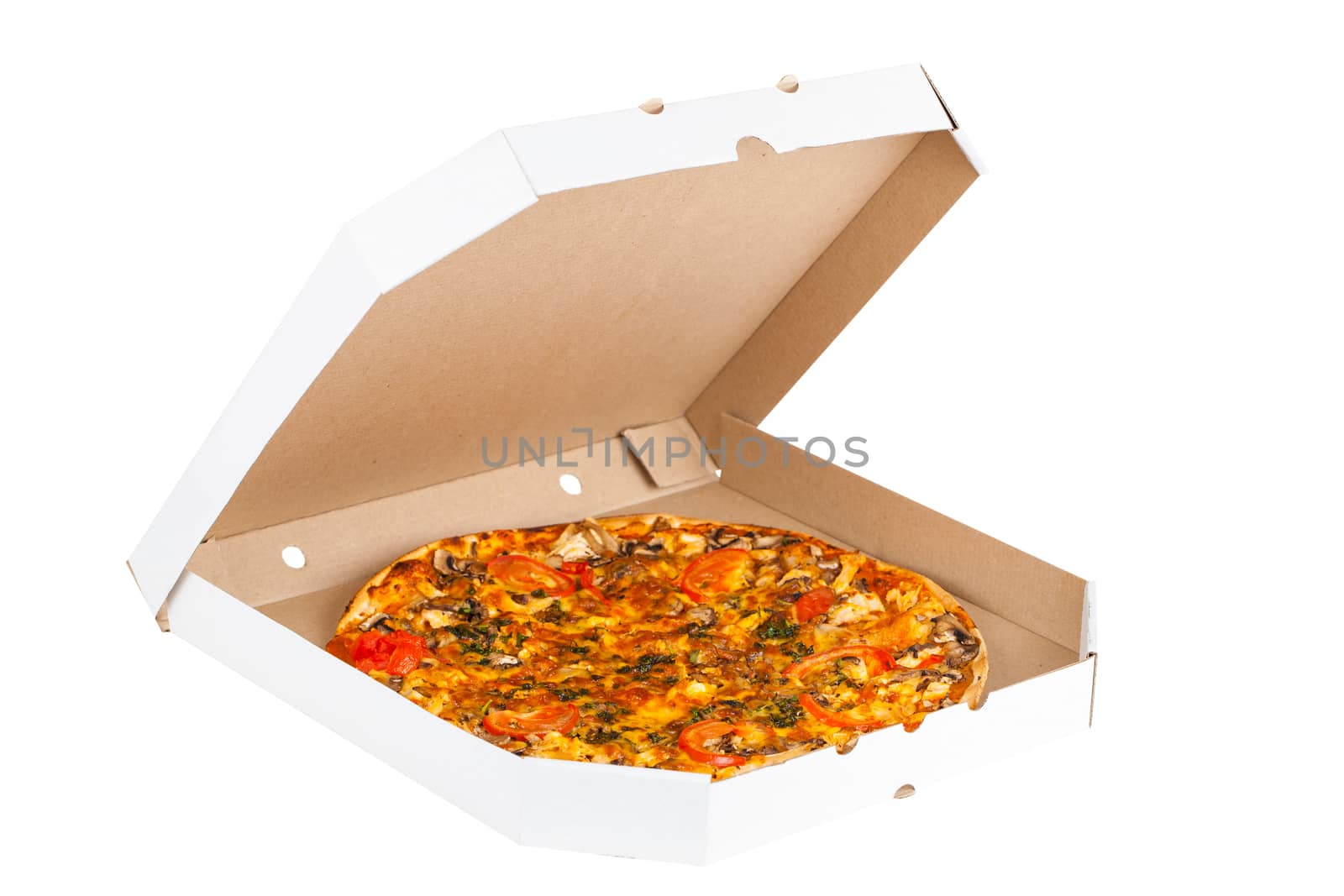 hot fresh pizza isolated on a white background