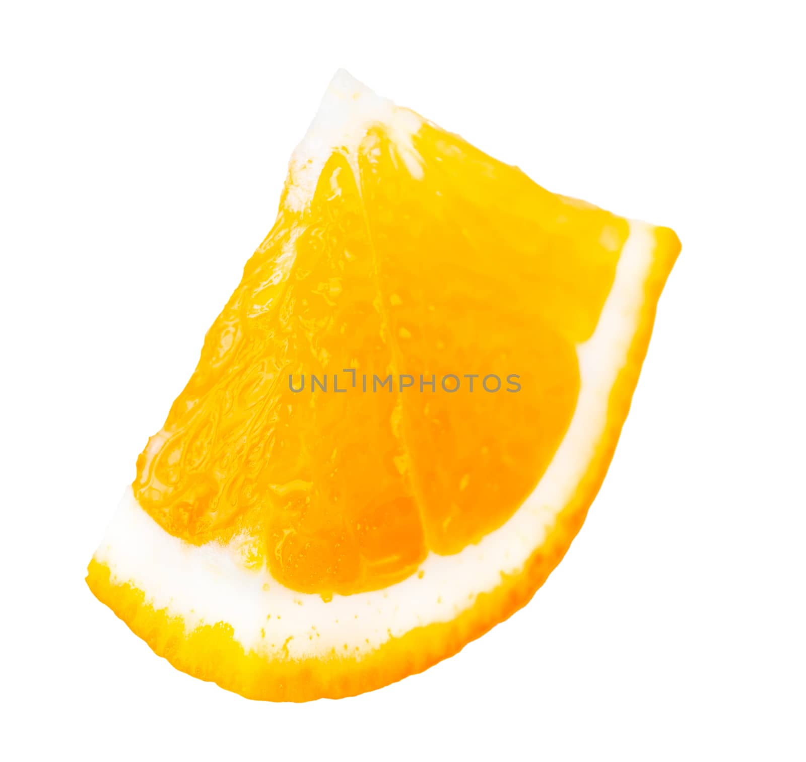 juicy part of orange closeup isolated on white background