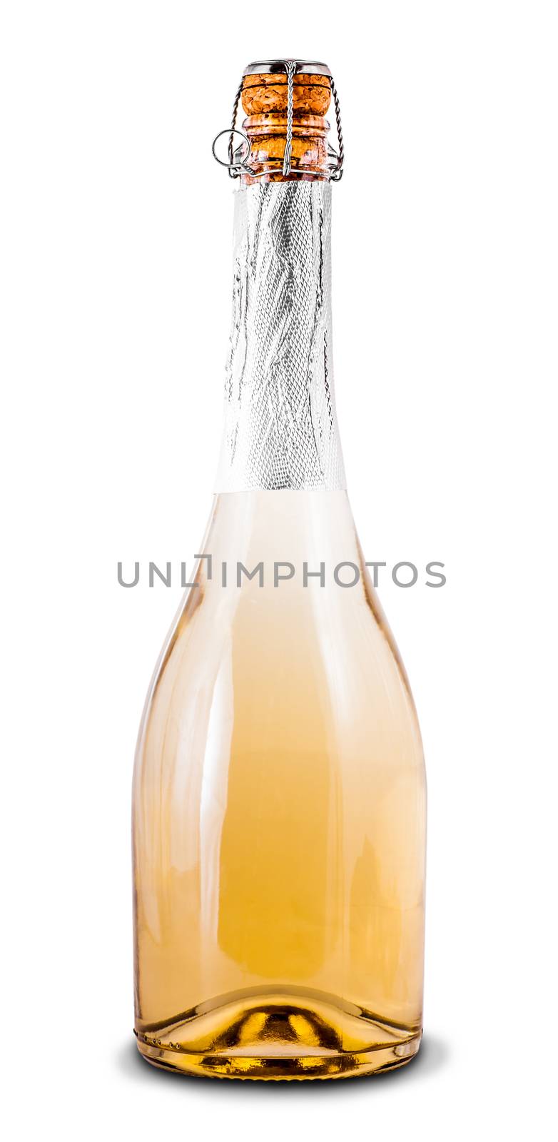 a bottle of sparkling champagne on a white background isolated