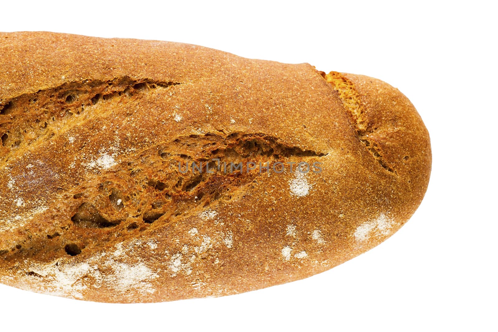 black bread closeup isolated on white background