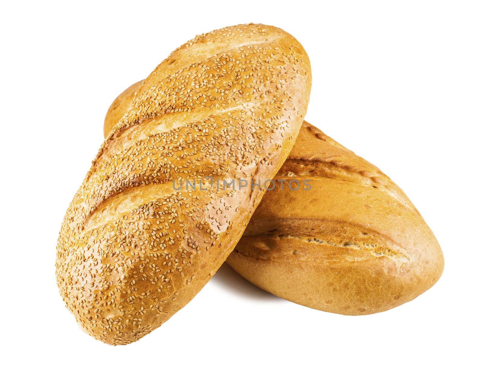 two white long loaf isolated on a white background