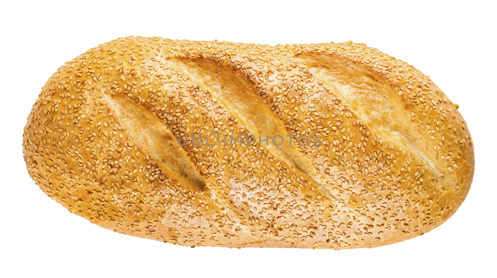 long loaf with sesame isolated on a white background