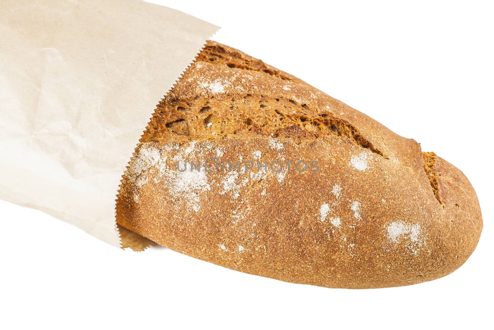 bread in paper packing isolated on a white background