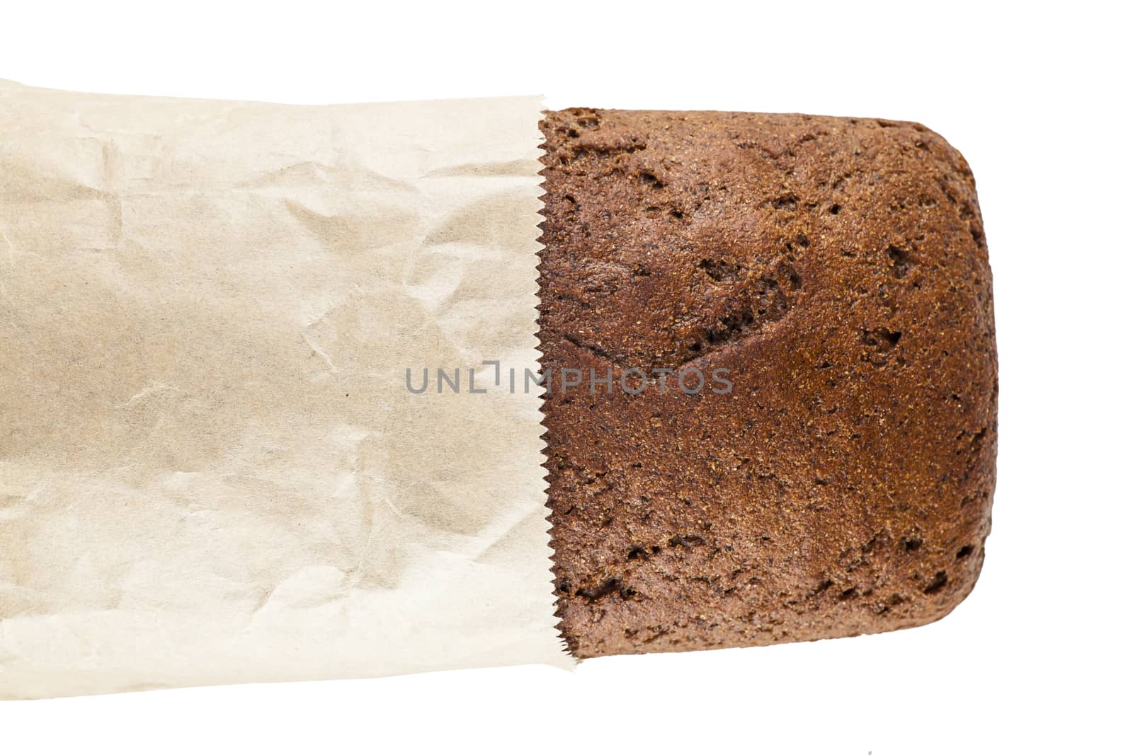 rye bread in paper packing isolated on a white background