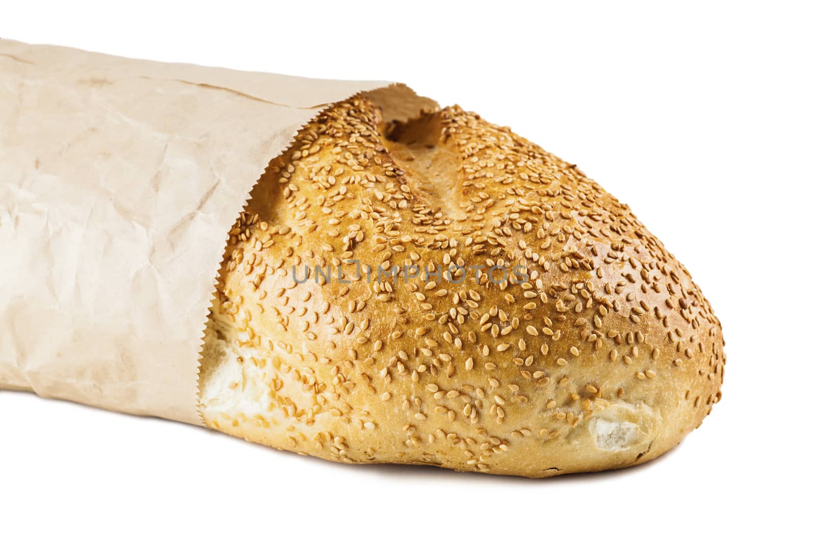  long loaf in paper packing isolated on a white background