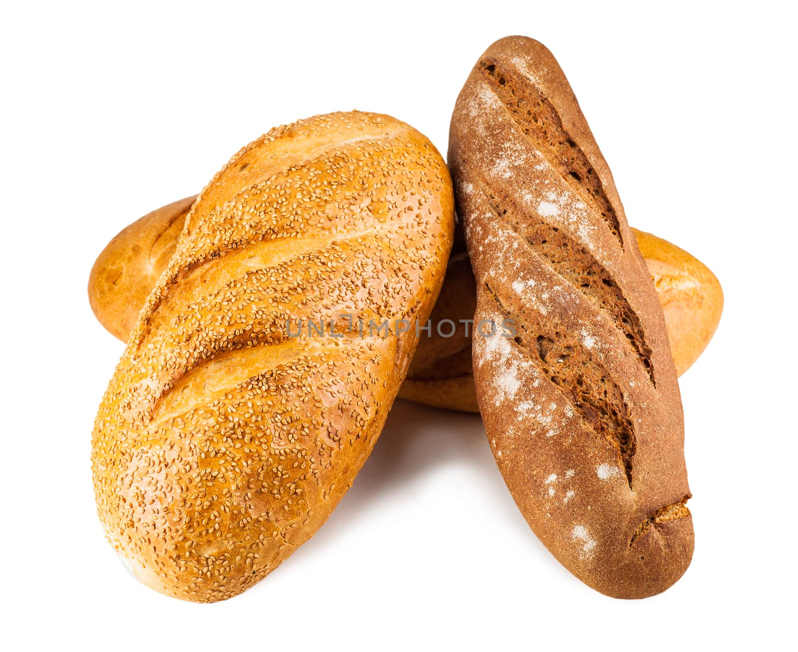 different sorts of bread isolated on white background