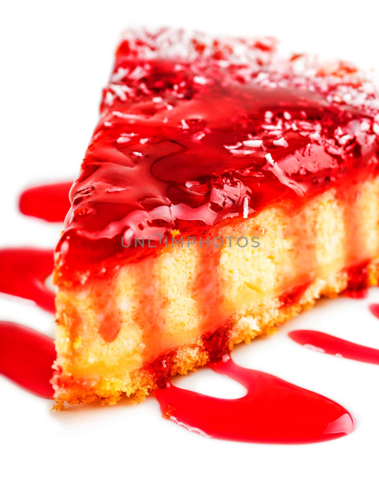 a piece of fruit cream cake with jam