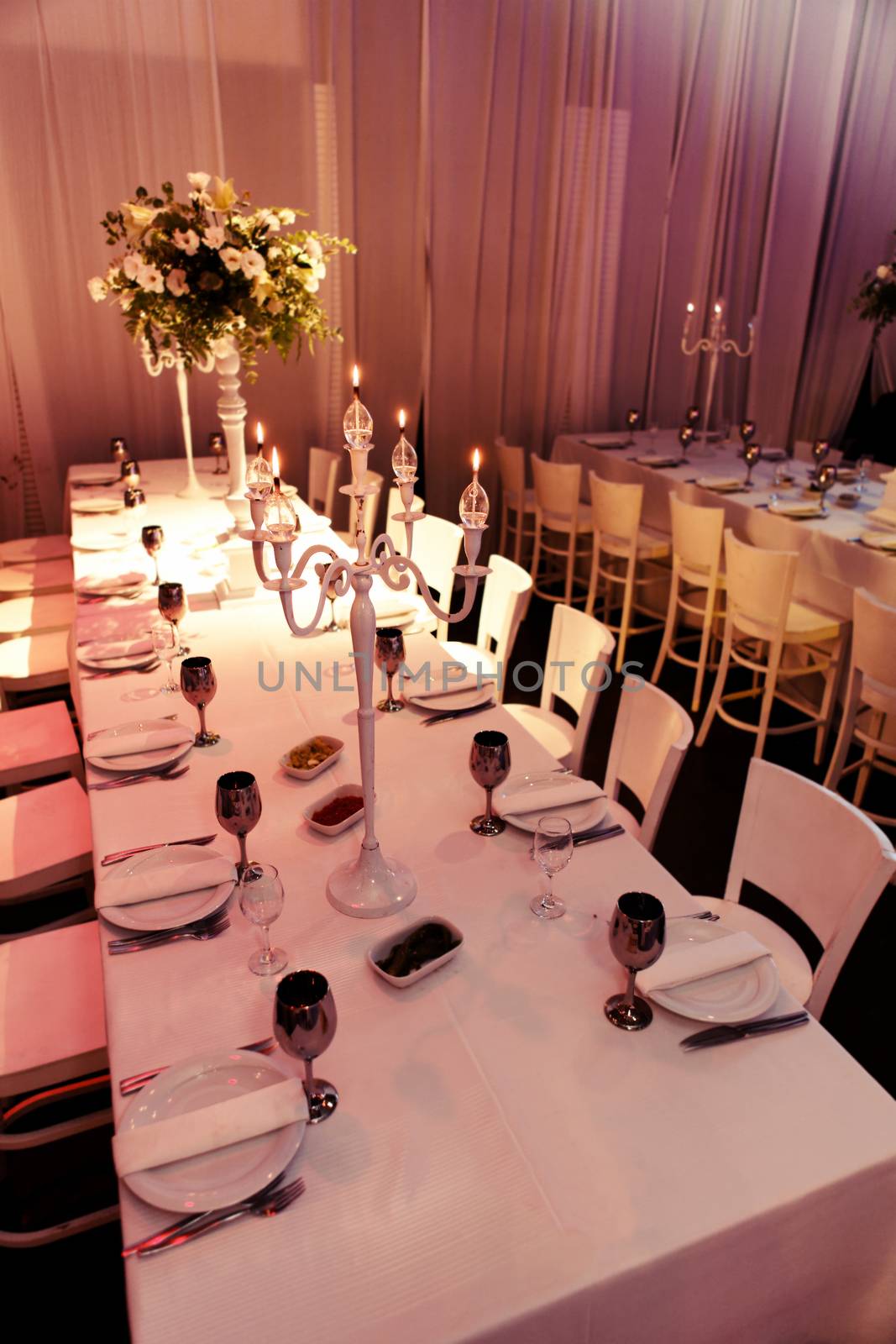 banquet table laid for a large number of people