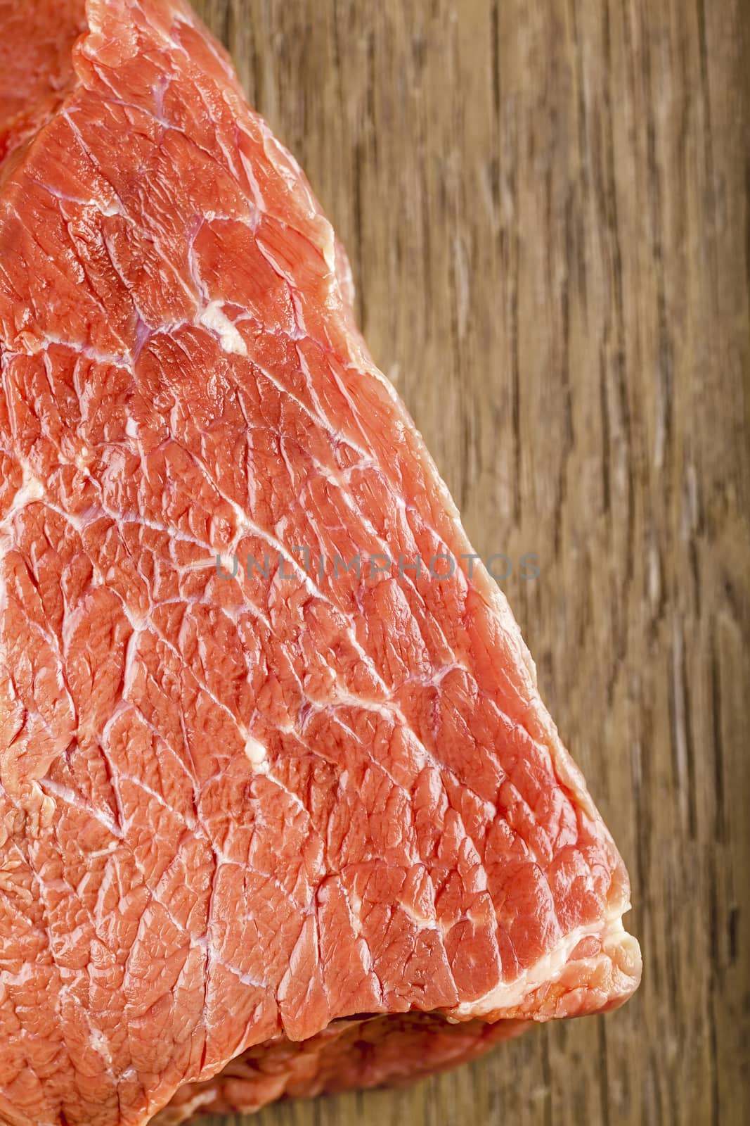 raw Beef sirloin closeup on wooden background