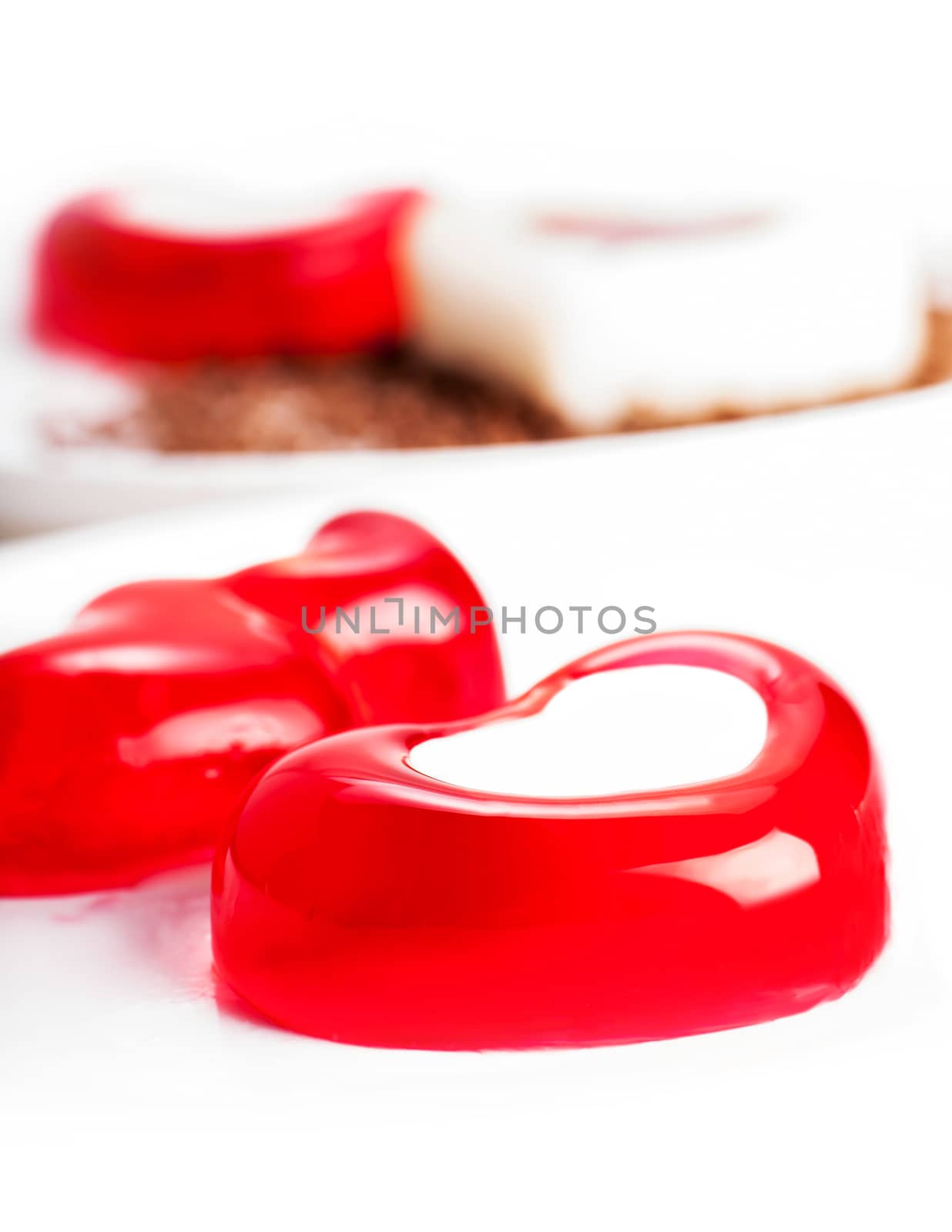  jelly hearts in the form of a close-up on a light background