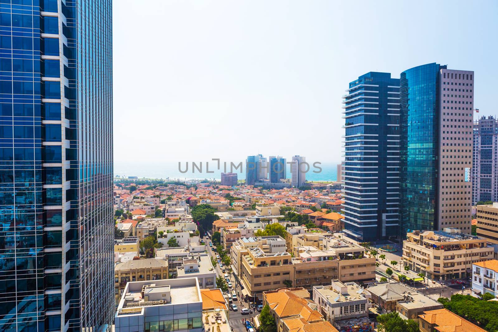 city Tel Aviv streets and buildings from a height. 5 august 2014 Tel Aviv.
