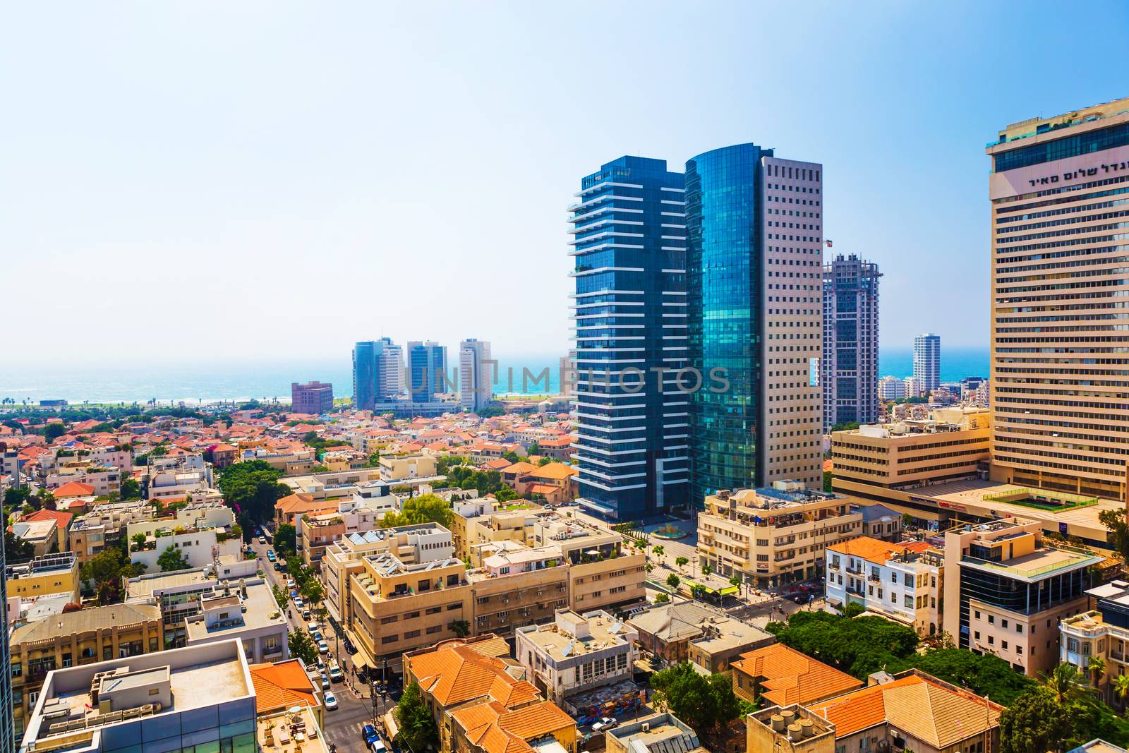 panorama of the city Tel Aviv streets and buildings from a height. 5 august 2014 Tel Aviv.