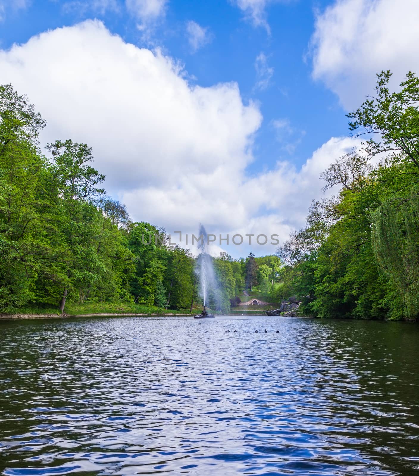 landscape lake with fountain in the park of Sophia