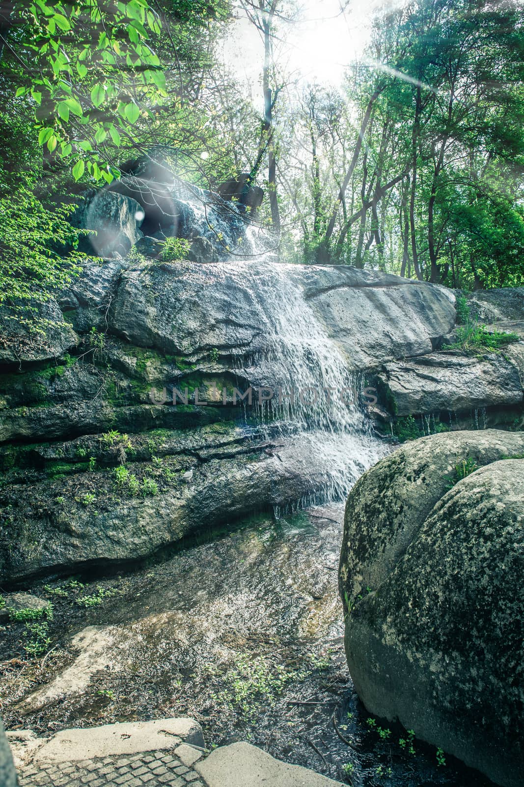 Waterfall close-up in Sophia park Uman Ukraine