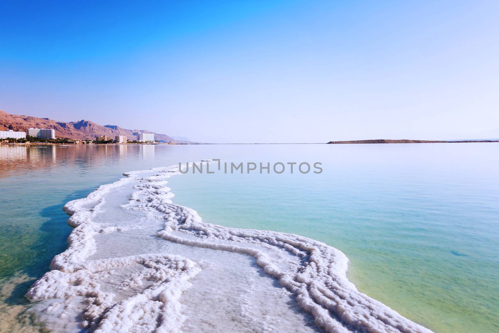 Landscape Dead Sea coastline in sunny day