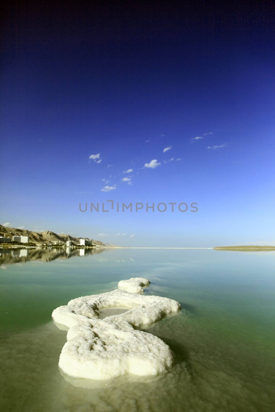 Island of the Dead Sea salt during the day in the summer
