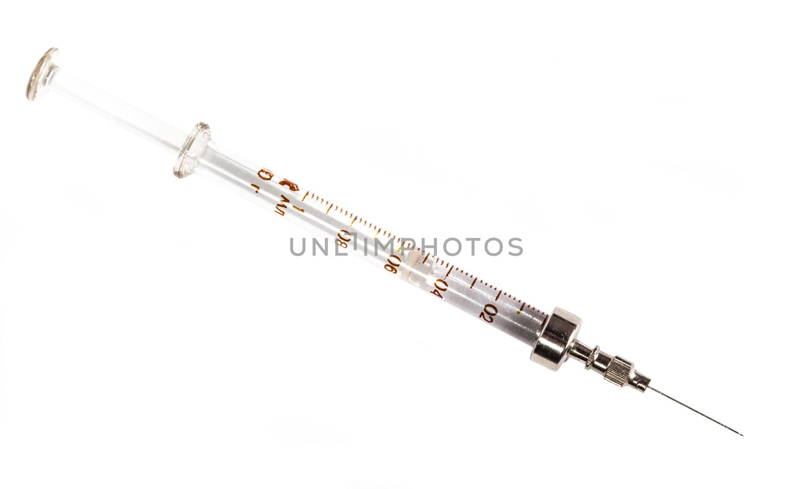 turbid fluid with a syringe on an isolated white background