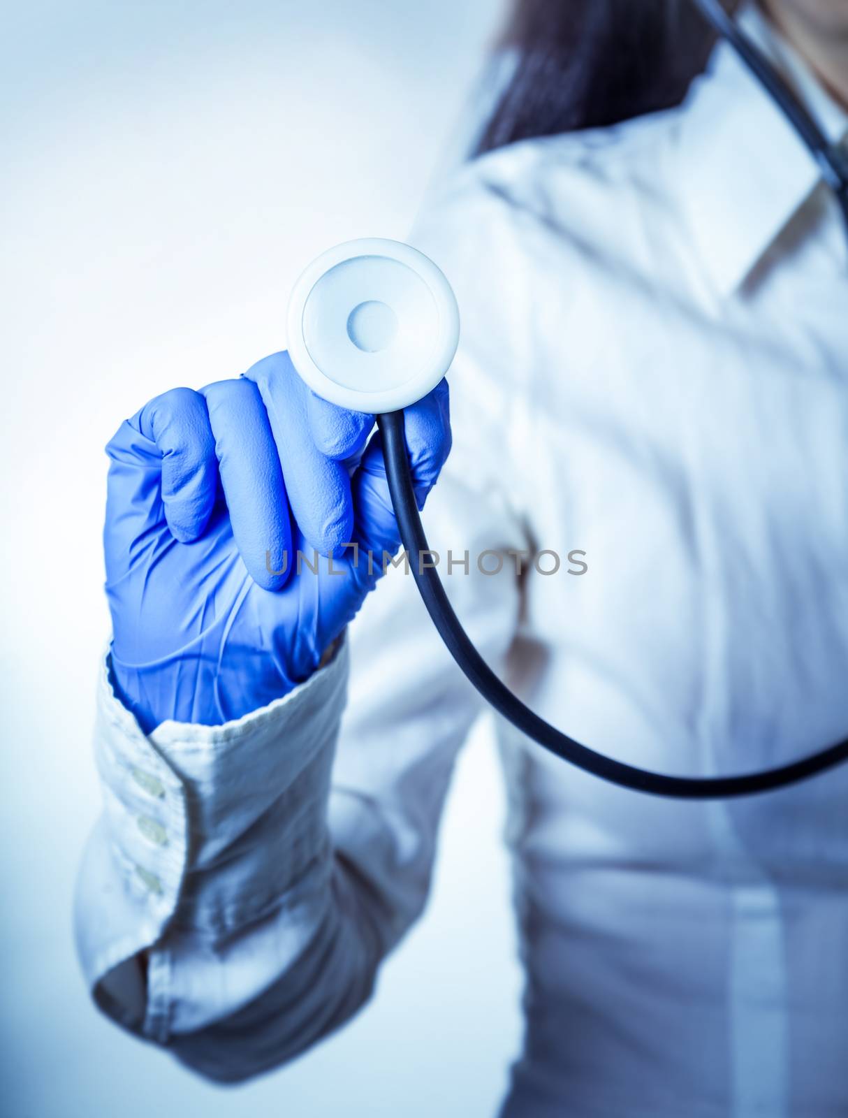 Doctor with medical endoscope  background
