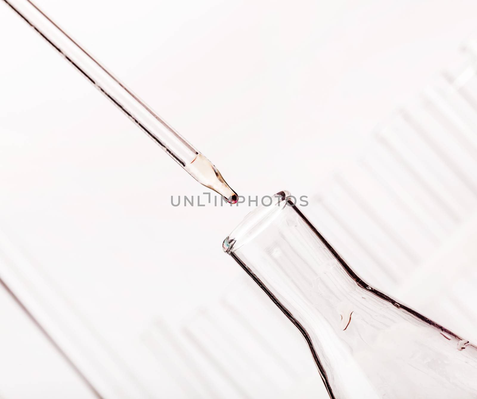 chemical dropper with a drop of closeup on a light background
