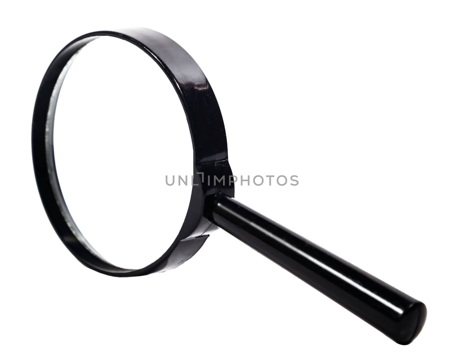 Magnifier closeup on isolated white background
