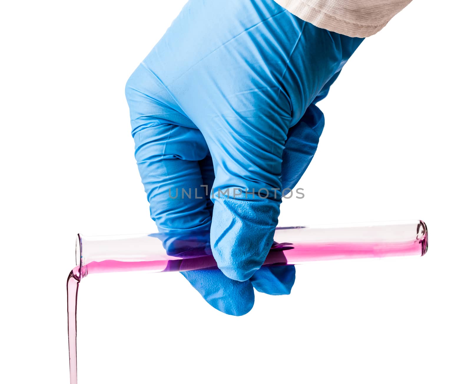 laboratory reagent pour from a test tube isolated on a white background