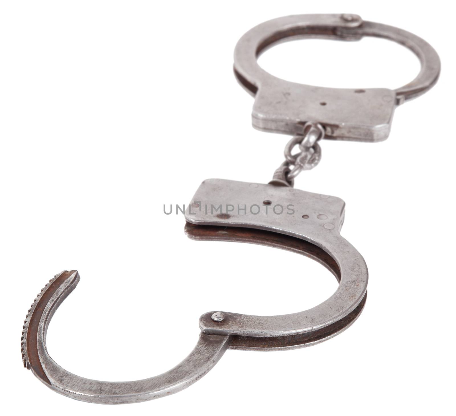 handcuffs closeup on isolated white background
