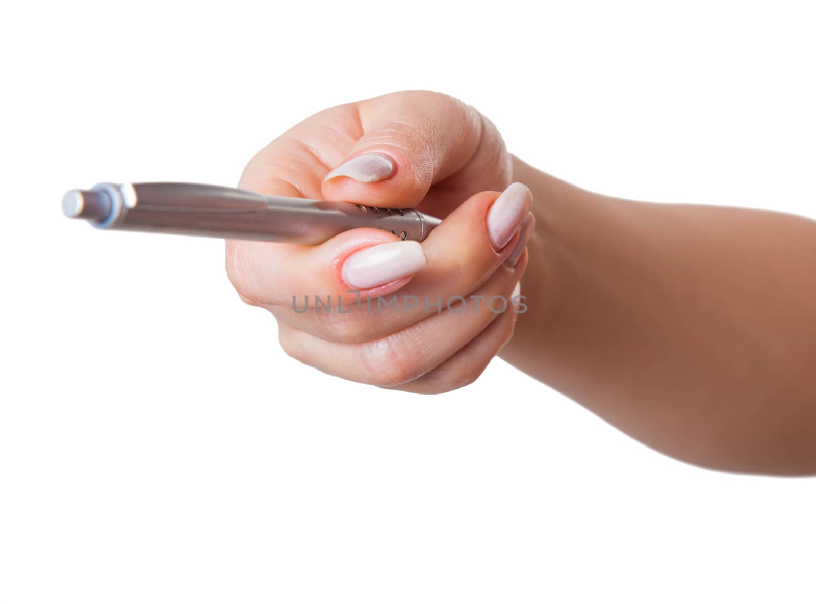 hand giving pen isolated white background