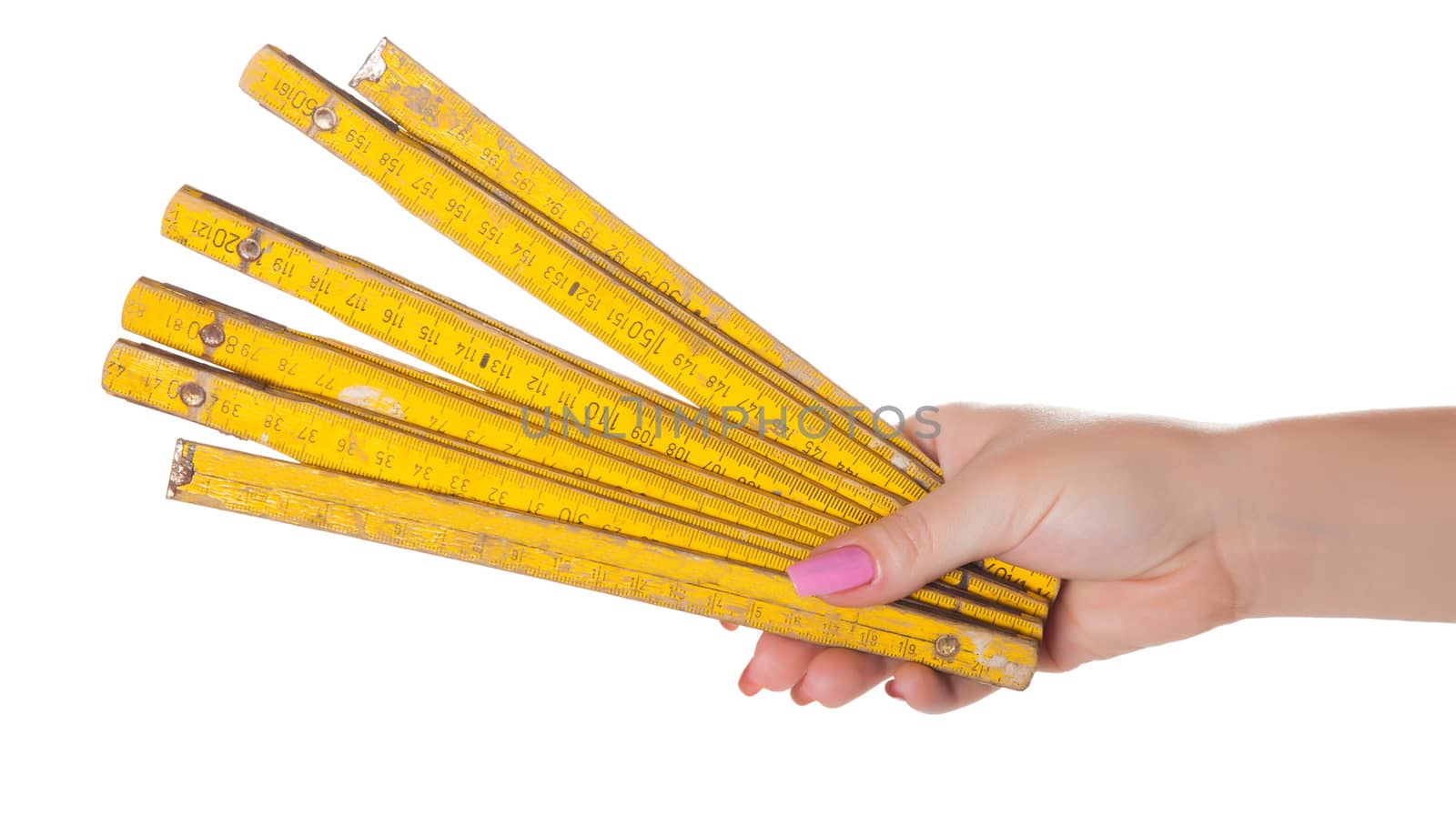  line in hand, isolated white background