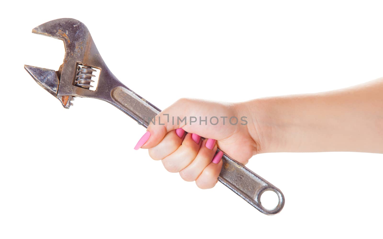 wrench in hand, isolated white background