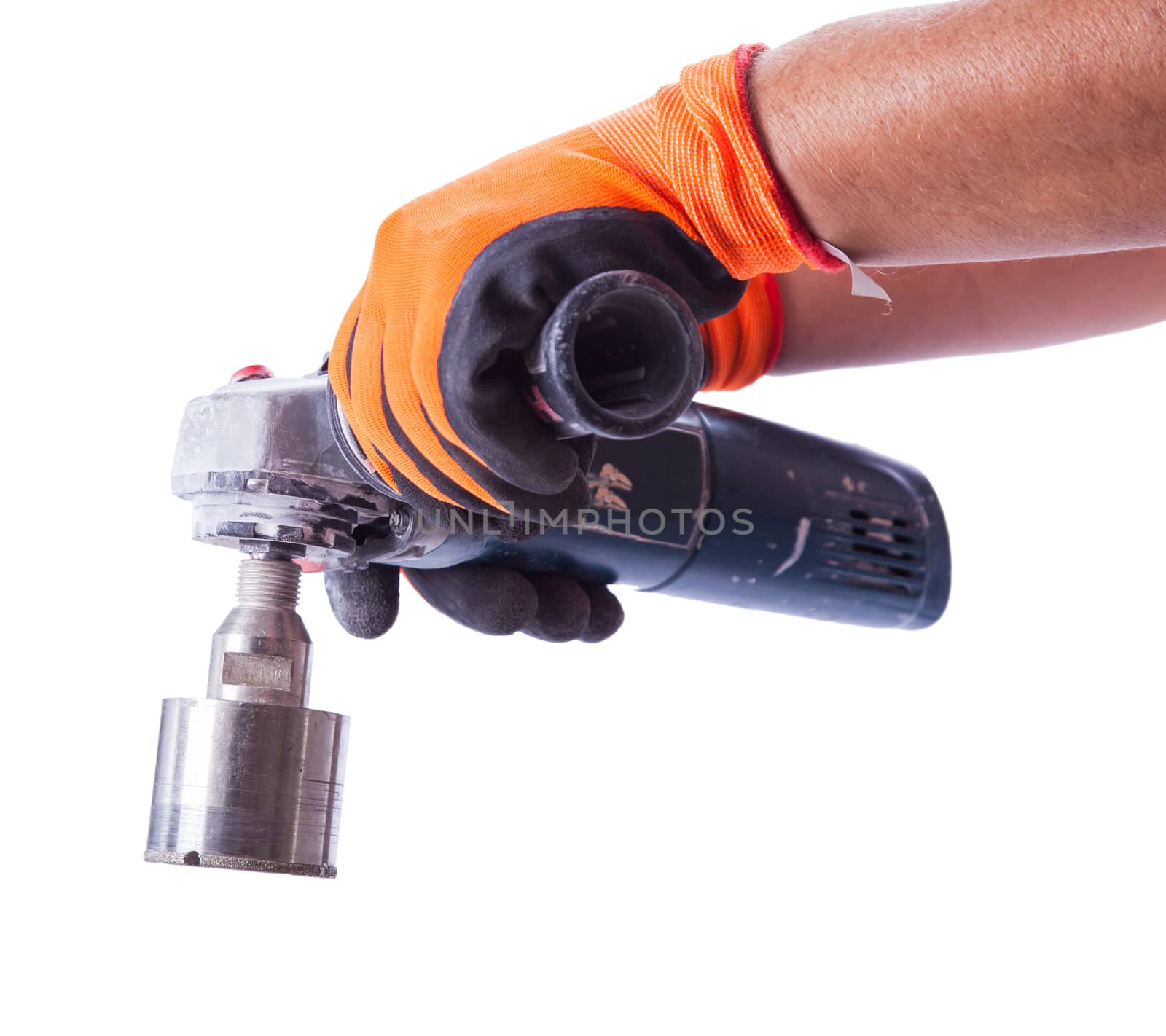 man holding two hands puncher isolated on white background