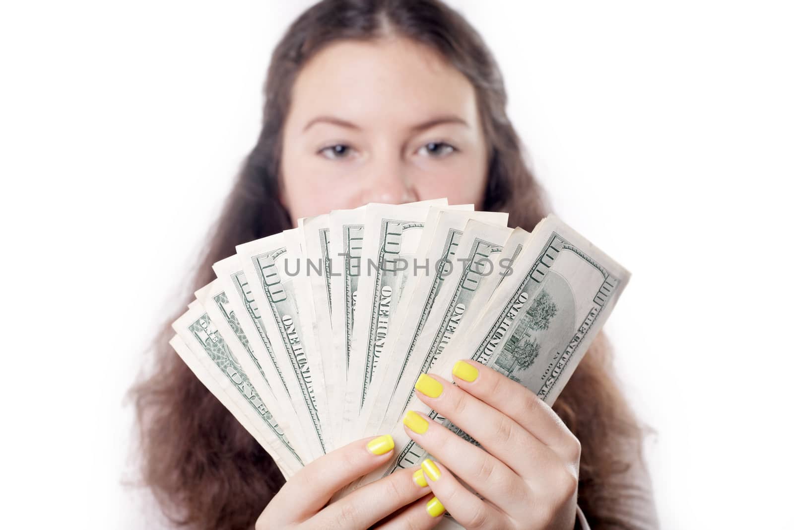 brunette girl with money isolated  by MegaArt